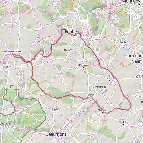 Map miniature of "Scenic Gravel Ride" cycling inspiration in Prov. Hainaut, Belgium. Generated by Tarmacs.app cycling route planner