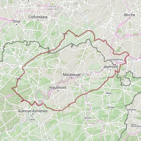 Map miniature of "Gravel Adventure in Hainaut" cycling inspiration in Prov. Hainaut, Belgium. Generated by Tarmacs.app cycling route planner