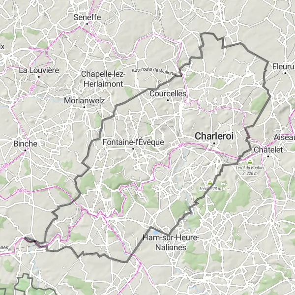 Karten-Miniaturansicht der Radinspiration "Tour Bienne-lez-Happart - Leers-et-Fosteau" in Prov. Hainaut, Belgium. Erstellt vom Tarmacs.app-Routenplaner für Radtouren