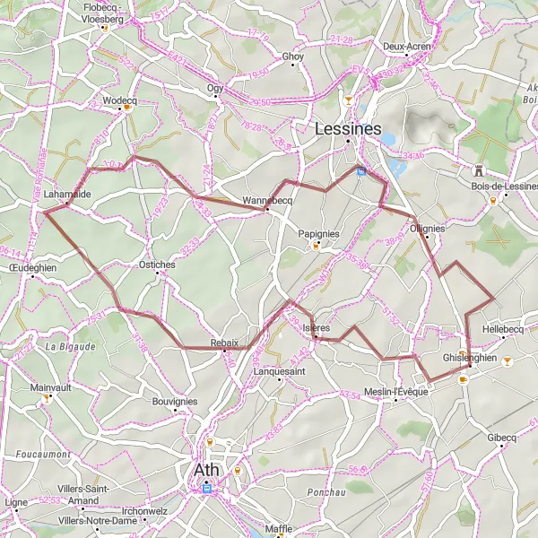 Map miniature of "The Gravel Adventure of Meslin-l'Évêque" cycling inspiration in Prov. Hainaut, Belgium. Generated by Tarmacs.app cycling route planner