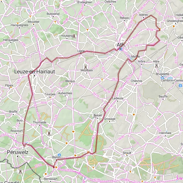 Karten-Miniaturansicht der Radinspiration "Entdeckung der Hügel von Hainaut" in Prov. Hainaut, Belgium. Erstellt vom Tarmacs.app-Routenplaner für Radtouren