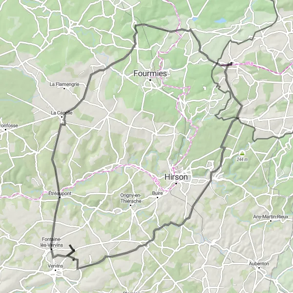 Map miniature of "The Landouzy-la-Cour Loop" cycling inspiration in Prov. Hainaut, Belgium. Generated by Tarmacs.app cycling route planner