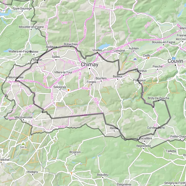 Karten-Miniaturansicht der Radinspiration "Eine abwechslungsreiche Fahrradtour durch Hainaut" in Prov. Hainaut, Belgium. Erstellt vom Tarmacs.app-Routenplaner für Radtouren