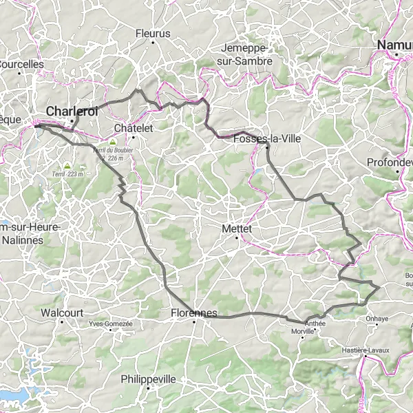 Map miniature of "Rugged Adventure: The Industrial Landscape" cycling inspiration in Prov. Hainaut, Belgium. Generated by Tarmacs.app cycling route planner