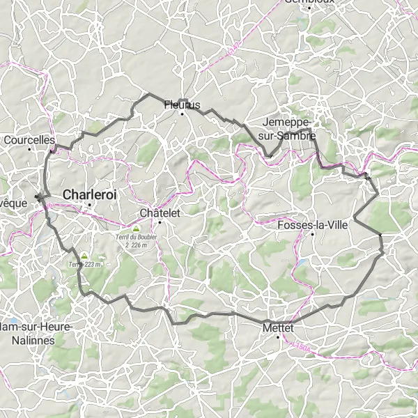 Map miniature of "Challenging Hills and Historic Landmarks" cycling inspiration in Prov. Hainaut, Belgium. Generated by Tarmacs.app cycling route planner