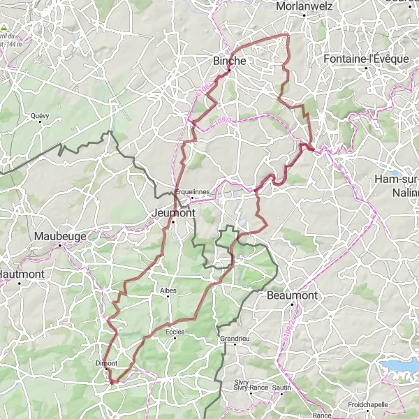 Karten-Miniaturansicht der Radinspiration "Gravelrunde ab Mont-Sainte-Aldegonde" in Prov. Hainaut, Belgium. Erstellt vom Tarmacs.app-Routenplaner für Radtouren