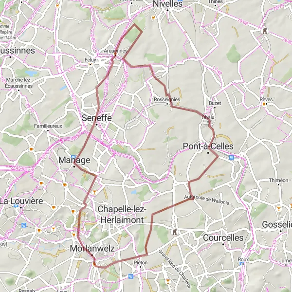 Karten-Miniaturansicht der Radinspiration "Rundtour durch Carnières und Arquennes" in Prov. Hainaut, Belgium. Erstellt vom Tarmacs.app-Routenplaner für Radtouren