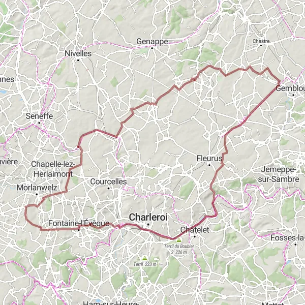 Map miniature of "Gravel Route through Hainaut" cycling inspiration in Prov. Hainaut, Belgium. Generated by Tarmacs.app cycling route planner