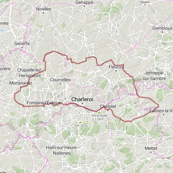 Miniatuurkaart van de fietsinspiratie "Gravelroute Mont-Sainte-Aldegonde naar Marchienne-au-Pont" in Prov. Hainaut, Belgium. Gemaakt door de Tarmacs.app fietsrouteplanner