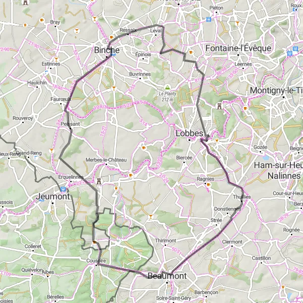 Map miniature of "Peissant Ride" cycling inspiration in Prov. Hainaut, Belgium. Generated by Tarmacs.app cycling route planner