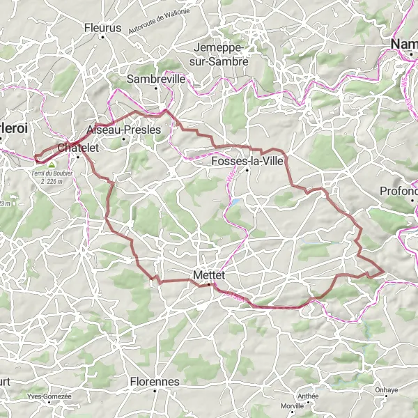 Map miniature of "Gravel Adventure: Rural Escapade from Montignies-sur-Sambre" cycling inspiration in Prov. Hainaut, Belgium. Generated by Tarmacs.app cycling route planner