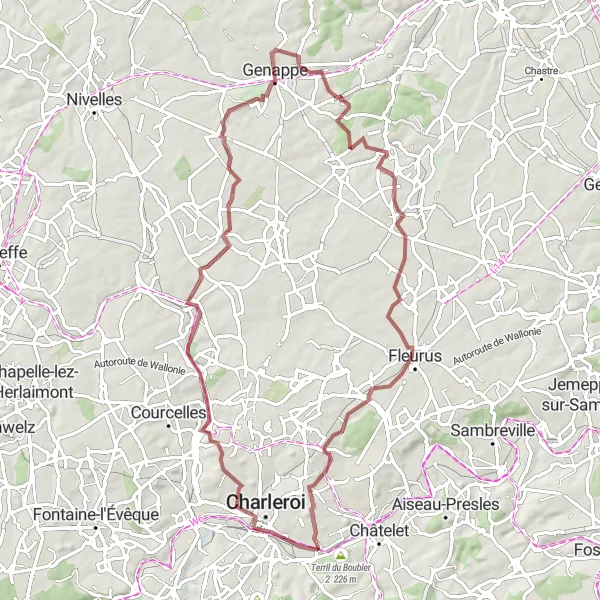 Karten-Miniaturansicht der Radinspiration "Genappe-Runde von Montignies-sur-Sambre" in Prov. Hainaut, Belgium. Erstellt vom Tarmacs.app-Routenplaner für Radtouren