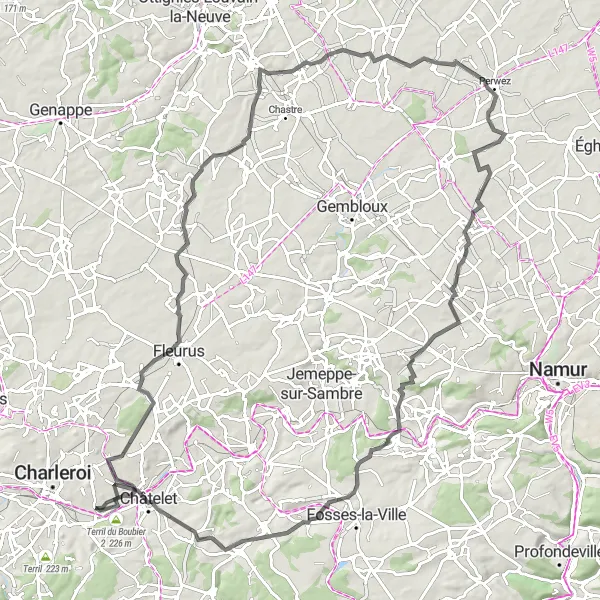 Miniature de la carte de l'inspiration cycliste "Tour de Gilly-Orbais" dans la Prov. Hainaut, Belgium. Générée par le planificateur d'itinéraire cycliste Tarmacs.app
