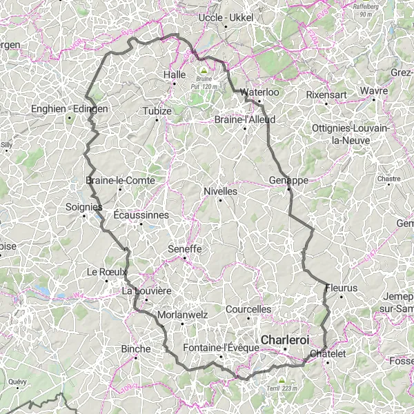 Miniature de la carte de l'inspiration cycliste "Route des Terrils et des Observatoires" dans la Prov. Hainaut, Belgium. Générée par le planificateur d'itinéraire cycliste Tarmacs.app