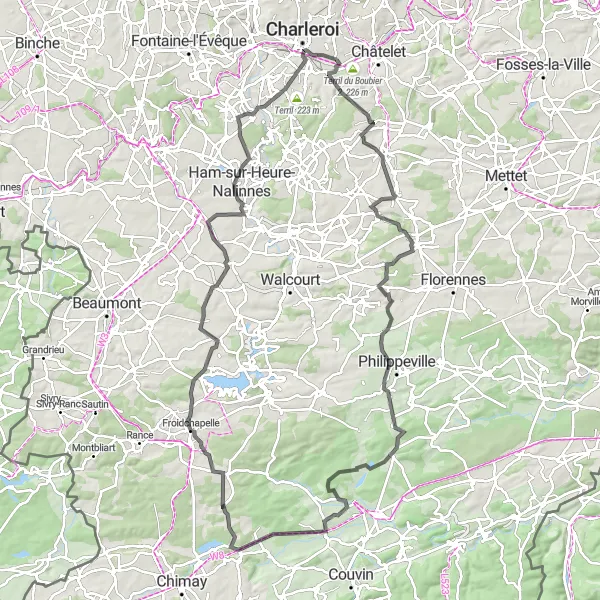 Miniatuurkaart van de fietsinspiratie "Wegroute rond Montignies-sur-Sambre" in Prov. Hainaut, Belgium. Gemaakt door de Tarmacs.app fietsrouteplanner