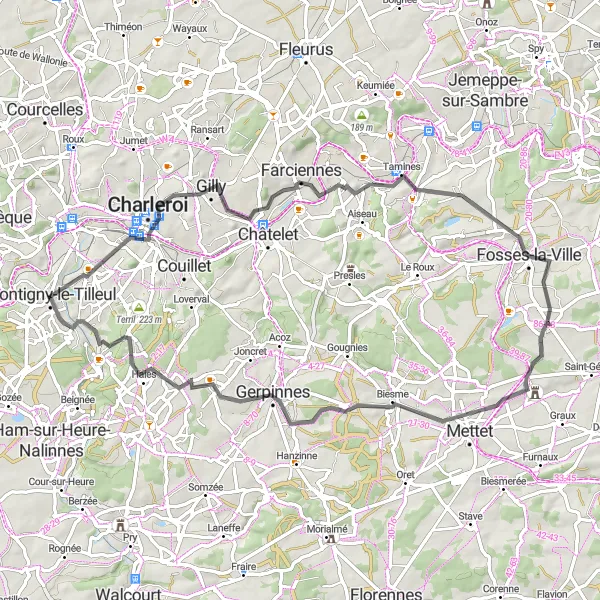 Map miniature of "The Road Explorer" cycling inspiration in Prov. Hainaut, Belgium. Generated by Tarmacs.app cycling route planner