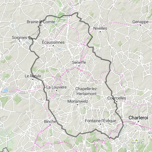 Karten-Miniaturansicht der Radinspiration "Straßenradtour rund um Montigny-le-Tilleul" in Prov. Hainaut, Belgium. Erstellt vom Tarmacs.app-Routenplaner für Radtouren