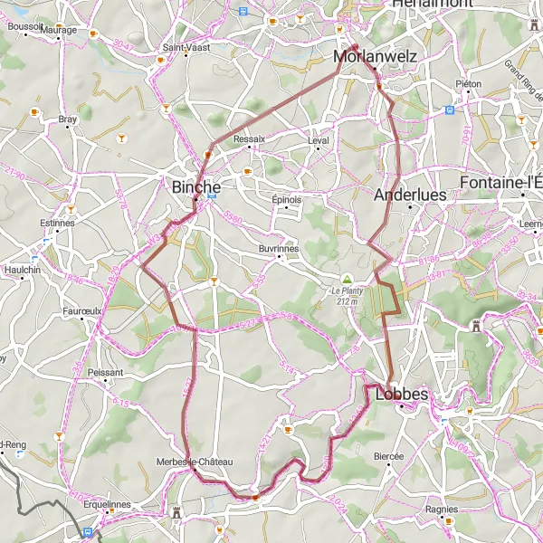 Map miniature of "Gravel Adventure: Historical Gems" cycling inspiration in Prov. Hainaut, Belgium. Generated by Tarmacs.app cycling route planner