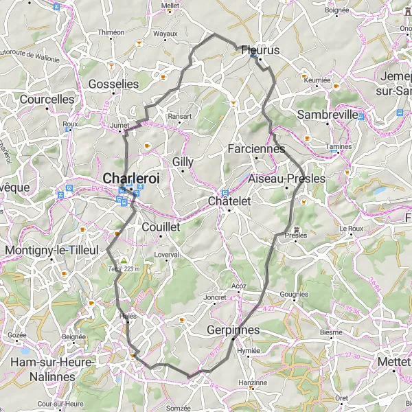 Karten-Miniaturansicht der Radinspiration "Straßentour nach Villers-Poterie" in Prov. Hainaut, Belgium. Erstellt vom Tarmacs.app-Routenplaner für Radtouren