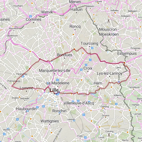 Map miniature of "The Néchin Gravel Adventure" cycling inspiration in Prov. Hainaut, Belgium. Generated by Tarmacs.app cycling route planner