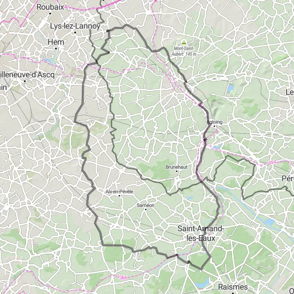 Map miniature of "The Bailleul Loop" cycling inspiration in Prov. Hainaut, Belgium. Generated by Tarmacs.app cycling route planner