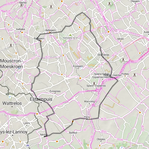 Miniatuurkaart van de fietsinspiratie "Road Tour naar Estaimpuis" in Prov. Hainaut, Belgium. Gemaakt door de Tarmacs.app fietsrouteplanner