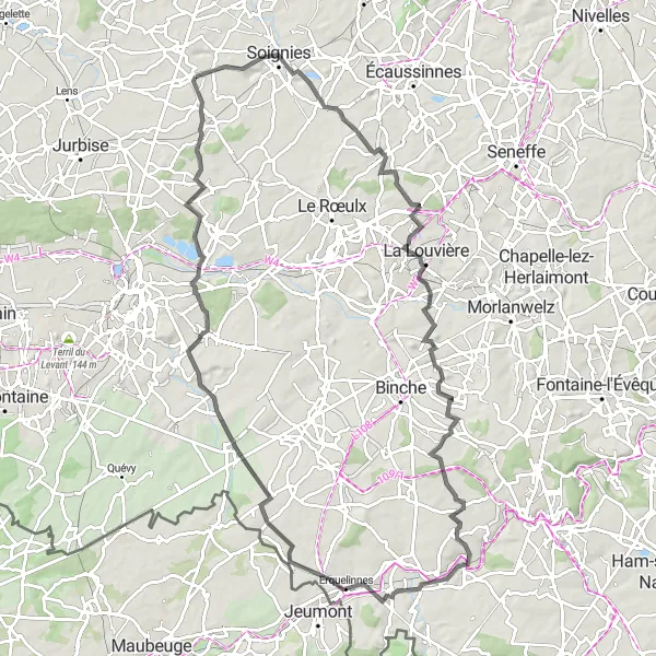 Miniatuurkaart van de fietsinspiratie "Neufvilles naar Erquelinnes en Obourg fietsroute" in Prov. Hainaut, Belgium. Gemaakt door de Tarmacs.app fietsrouteplanner