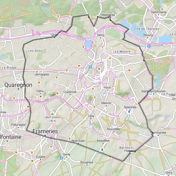 Karten-Miniaturansicht der Radinspiration "Fahrradrundfahrt um Hainaut" in Prov. Hainaut, Belgium. Erstellt vom Tarmacs.app-Routenplaner für Radtouren