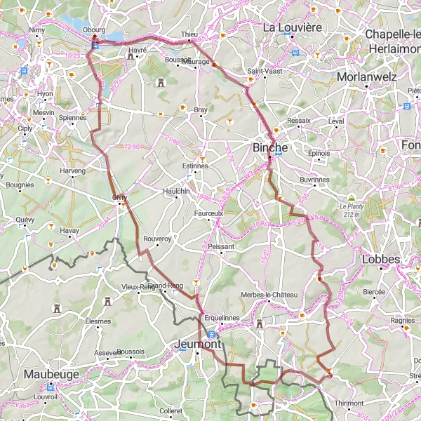 Miniatuurkaart van de fietsinspiratie "Graveltocht door de Borinage" in Prov. Hainaut, Belgium. Gemaakt door de Tarmacs.app fietsrouteplanner