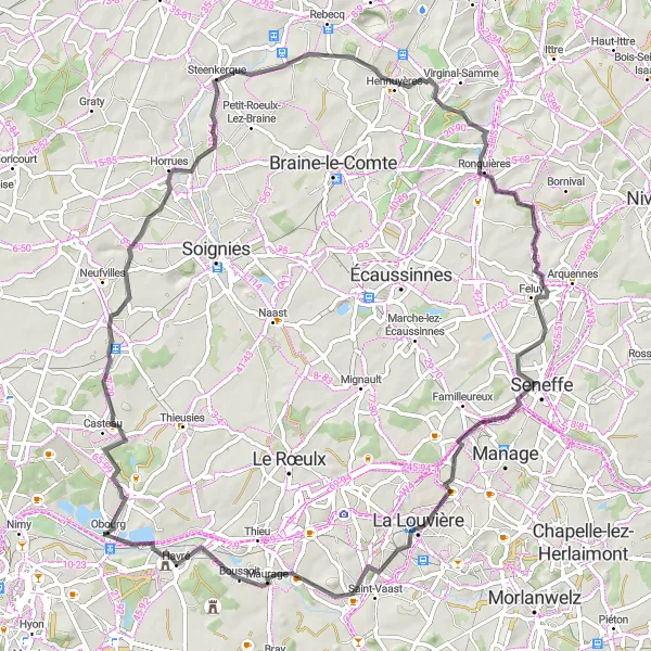 Miniature de la carte de l'inspiration cycliste "Parcours Route depuis Obourg (2)" dans la Prov. Hainaut, Belgium. Générée par le planificateur d'itinéraire cycliste Tarmacs.app