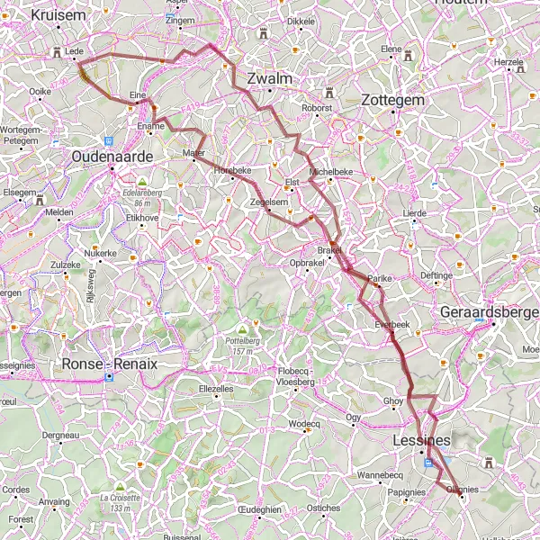 Map miniature of "Exploring the Countryside of Ollignies" cycling inspiration in Prov. Hainaut, Belgium. Generated by Tarmacs.app cycling route planner