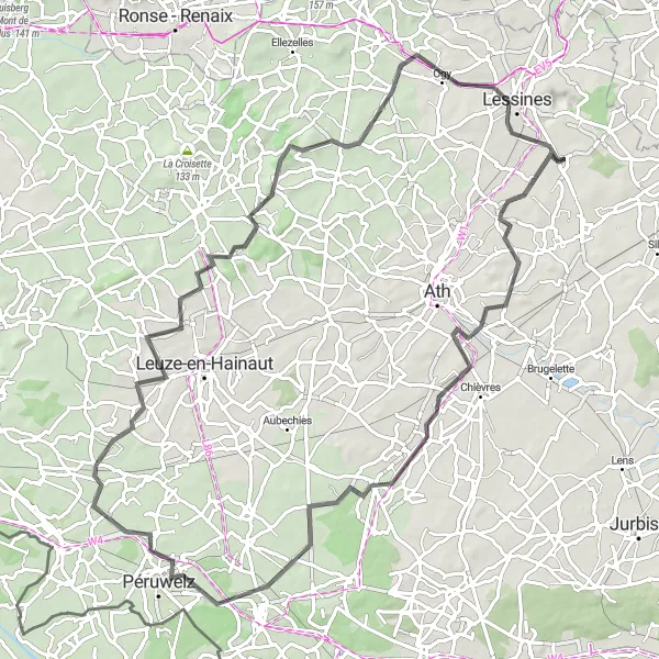 Map miniature of "Scenic Road Cycling: Ollignies - Isières - Péruwelz" cycling inspiration in Prov. Hainaut, Belgium. Generated by Tarmacs.app cycling route planner