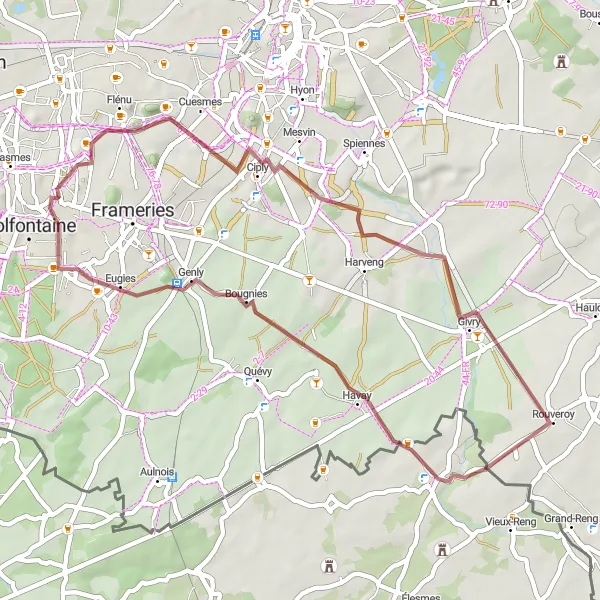 Map miniature of "Pâturages Gravel Loop" cycling inspiration in Prov. Hainaut, Belgium. Generated by Tarmacs.app cycling route planner