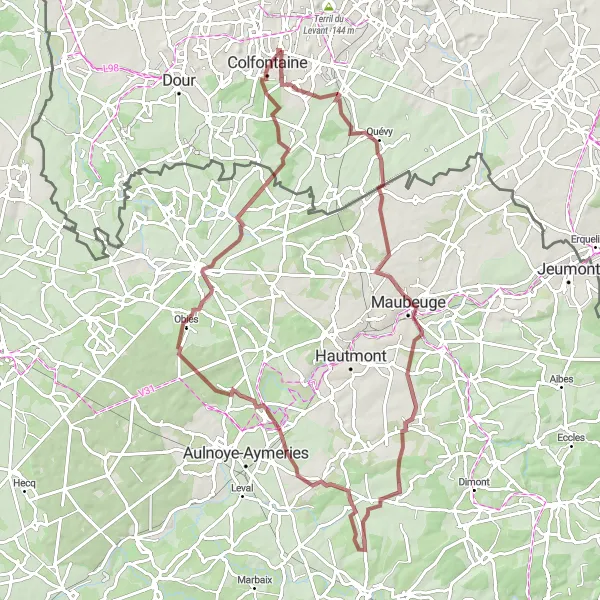 Karten-Miniaturansicht der Radinspiration "Landschaftliche Gravel-Tour um Pâturages" in Prov. Hainaut, Belgium. Erstellt vom Tarmacs.app-Routenplaner für Radtouren