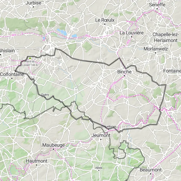 Karten-Miniaturansicht der Radinspiration "Historische Straßen und Bergpanoramen in Wallonien Radtour" in Prov. Hainaut, Belgium. Erstellt vom Tarmacs.app-Routenplaner für Radtouren