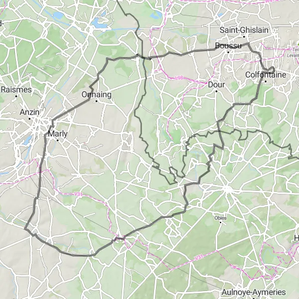 Miniatuurkaart van de fietsinspiratie "Pâturages naar Hainin Road Cycling Route" in Prov. Hainaut, Belgium. Gemaakt door de Tarmacs.app fietsrouteplanner