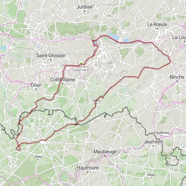 Karten-Miniaturansicht der Radinspiration "Gravel-Rundweg von Péronnes" in Prov. Hainaut, Belgium. Erstellt vom Tarmacs.app-Routenplaner für Radtouren