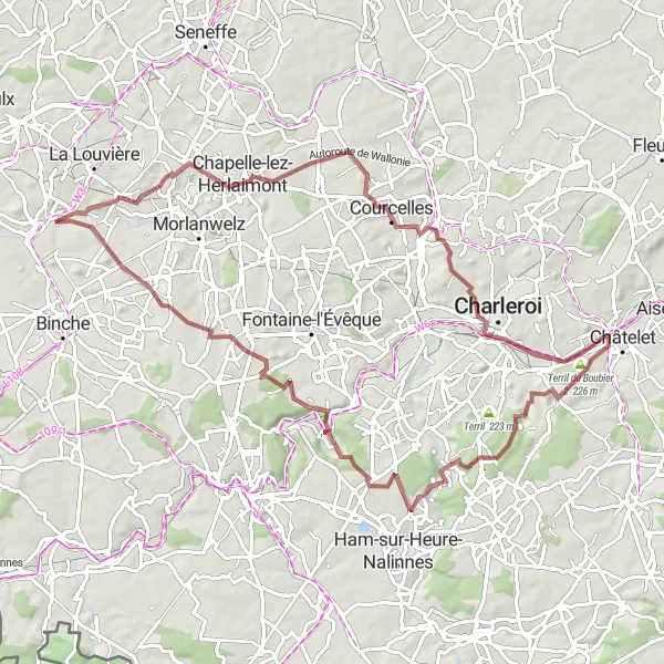 Map miniature of "The Gravel Exploration" cycling inspiration in Prov. Hainaut, Belgium. Generated by Tarmacs.app cycling route planner