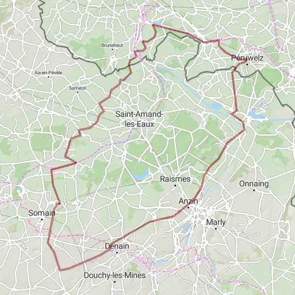 Map miniature of "Péruwelz to Callenelle Gravel Route" cycling inspiration in Prov. Hainaut, Belgium. Generated by Tarmacs.app cycling route planner