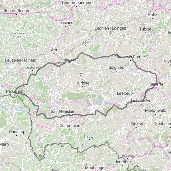 Karten-Miniaturansicht der Radinspiration "Rundfahrt von Péruwelz nach Blaton und zurück" in Prov. Hainaut, Belgium. Erstellt vom Tarmacs.app-Routenplaner für Radtouren