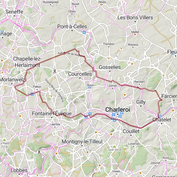 Miniature de la carte de l'inspiration cycliste "Les Terrils et Châteaux de Hainaut" dans la Prov. Hainaut, Belgium. Générée par le planificateur d'itinéraire cycliste Tarmacs.app