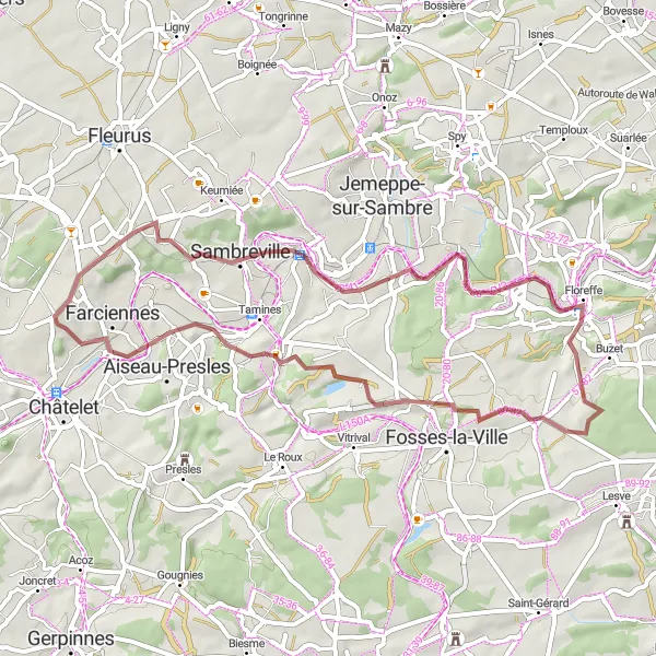 Miniature de la carte de l'inspiration cycliste "Parcours des Collines et Vallées" dans la Prov. Hainaut, Belgium. Générée par le planificateur d'itinéraire cycliste Tarmacs.app