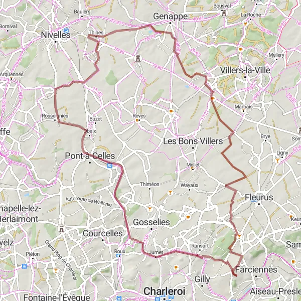 Map miniature of "Rolling Hills and Historic Villages" cycling inspiration in Prov. Hainaut, Belgium. Generated by Tarmacs.app cycling route planner
