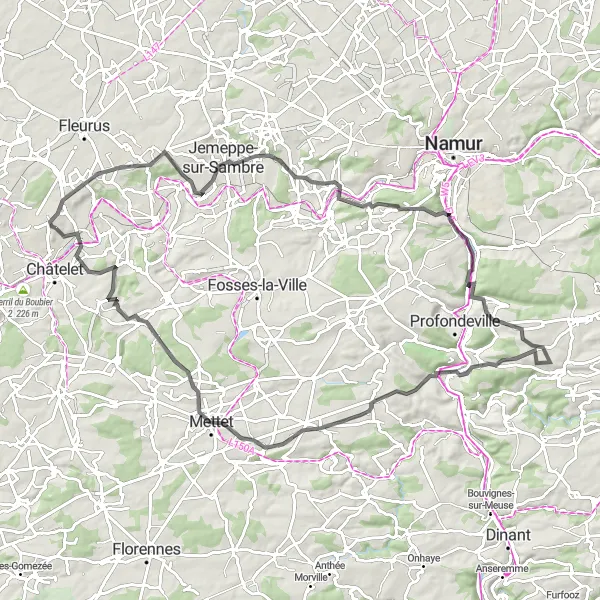 Miniatuurkaart van de fietsinspiratie "Uitdagende wegfietsroute met panoramisch uitzicht" in Prov. Hainaut, Belgium. Gemaakt door de Tarmacs.app fietsrouteplanner