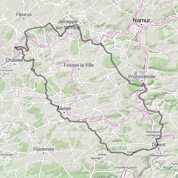 Map miniature of "Climbing Adventure" cycling inspiration in Prov. Hainaut, Belgium. Generated by Tarmacs.app cycling route planner