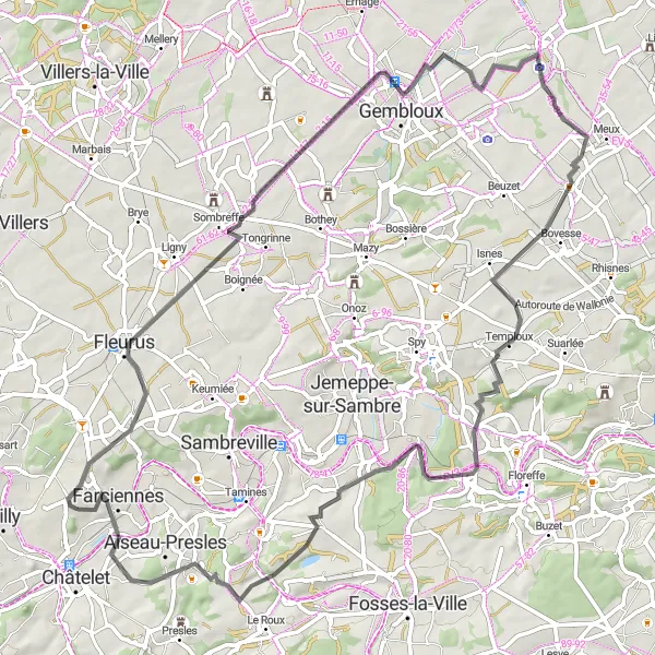 Miniature de la carte de l'inspiration cycliste "Parcours des Moulins Belgique" dans la Prov. Hainaut, Belgium. Générée par le planificateur d'itinéraire cycliste Tarmacs.app