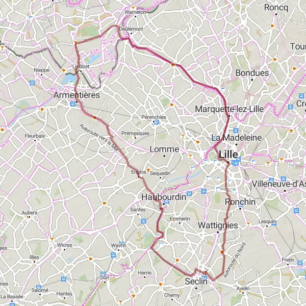 Karten-Miniaturansicht der Radinspiration "Gravel Tour durch Ploegsteert und Umgebung" in Prov. Hainaut, Belgium. Erstellt vom Tarmacs.app-Routenplaner für Radtouren