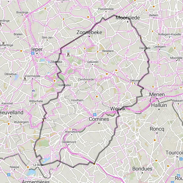 Miniatuurkaart van de fietsinspiratie "Landelijk Fietsen naar Frelinghien" in Prov. Hainaut, Belgium. Gemaakt door de Tarmacs.app fietsrouteplanner