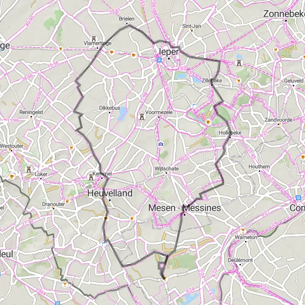 Miniature de la carte de l'inspiration cycliste "Le Circuit de Mesen" dans la Prov. Hainaut, Belgium. Générée par le planificateur d'itinéraire cycliste Tarmacs.app