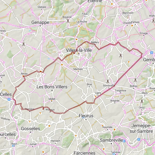 Karten-Miniaturansicht der Radinspiration "Rundweg von Pont-à-Celles nach Sart-Dames-Avelines und Mellery" in Prov. Hainaut, Belgium. Erstellt vom Tarmacs.app-Routenplaner für Radtouren